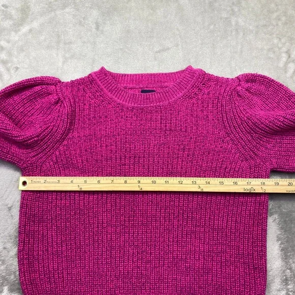 GAP Puff Sleeve Knit Sweater Bright Pink Crew Neck Casual Pullover Size S Boho - Picture 3 of 8